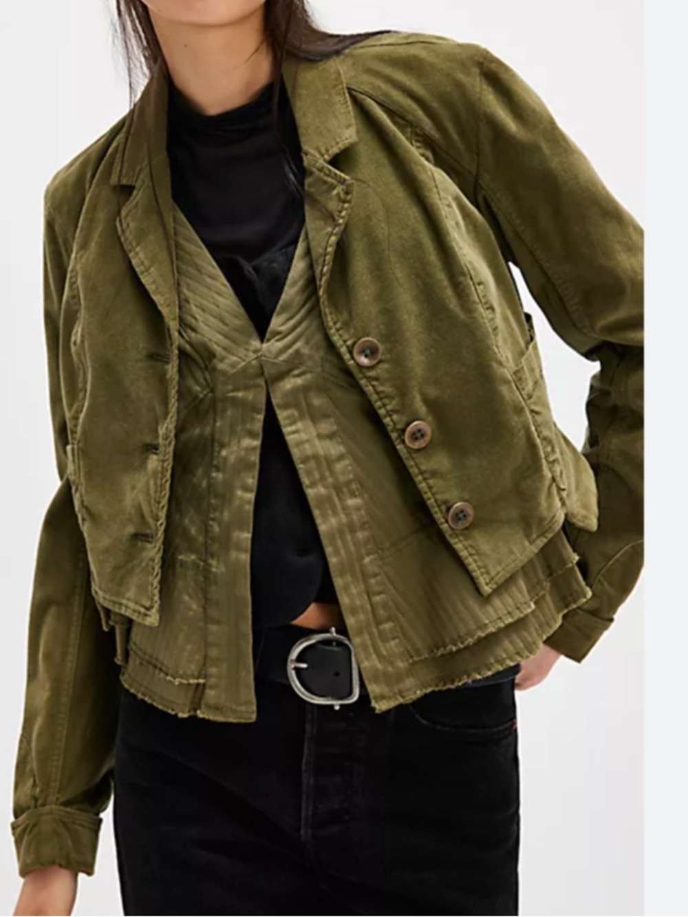 FREE PEOPLE ORLY LAYERED 2 PIECE CORDUROY JACKET OLIVE LARGE